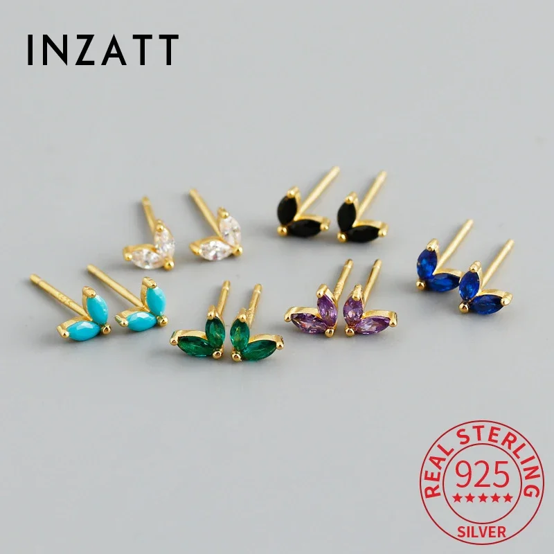 INZATT Real 925 Sterling Silver 5mm Horse Eye Zircon Mini Stud Earrings for Women Classic Fine Jewelry Ear Hole Care Accessories