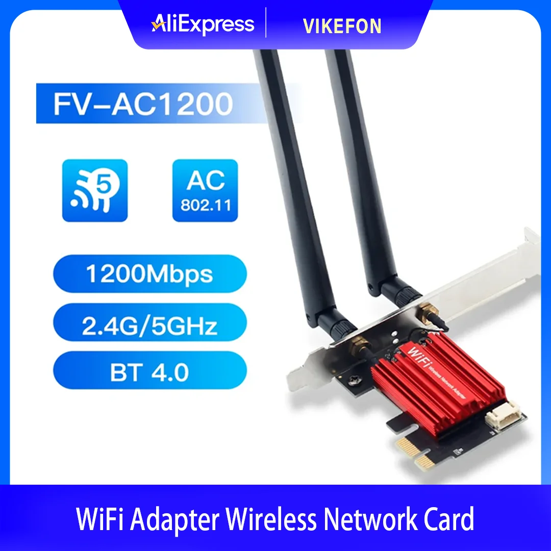 

AC1200 WiFi 5 PCIE WiFi Adapter Wireless Network Card Bluetooth 4.0 Dual Band 2.4G/5GHz 802.11AC For Desktop Windows 7/8/10/11