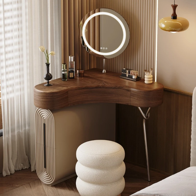 

Triangular solid wood dresser storage integrated corner corner small apartment bedroom household dressing table