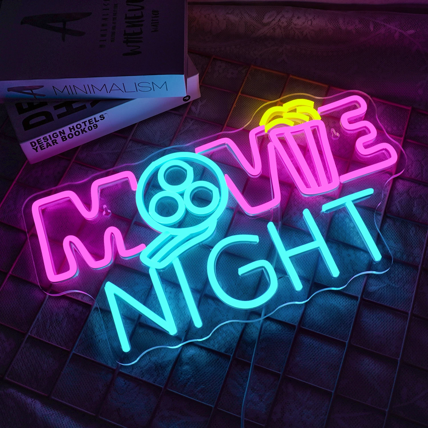 Movie Night Neon Sign Led Lights Room Decoration Cinema Home Theater Party Bar Dimmable USB Wall Lamp Remote Control Art Signs