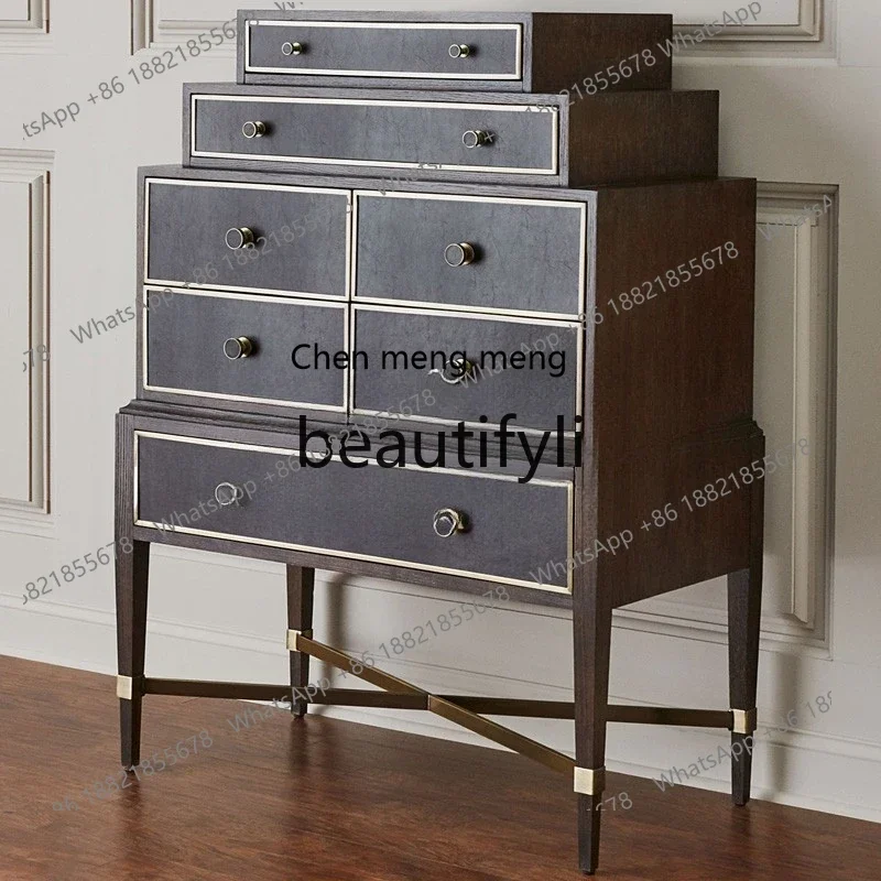 Retro decorative cabinet Solid wood drawer cabinet American neoclassical storage vertical cabinet