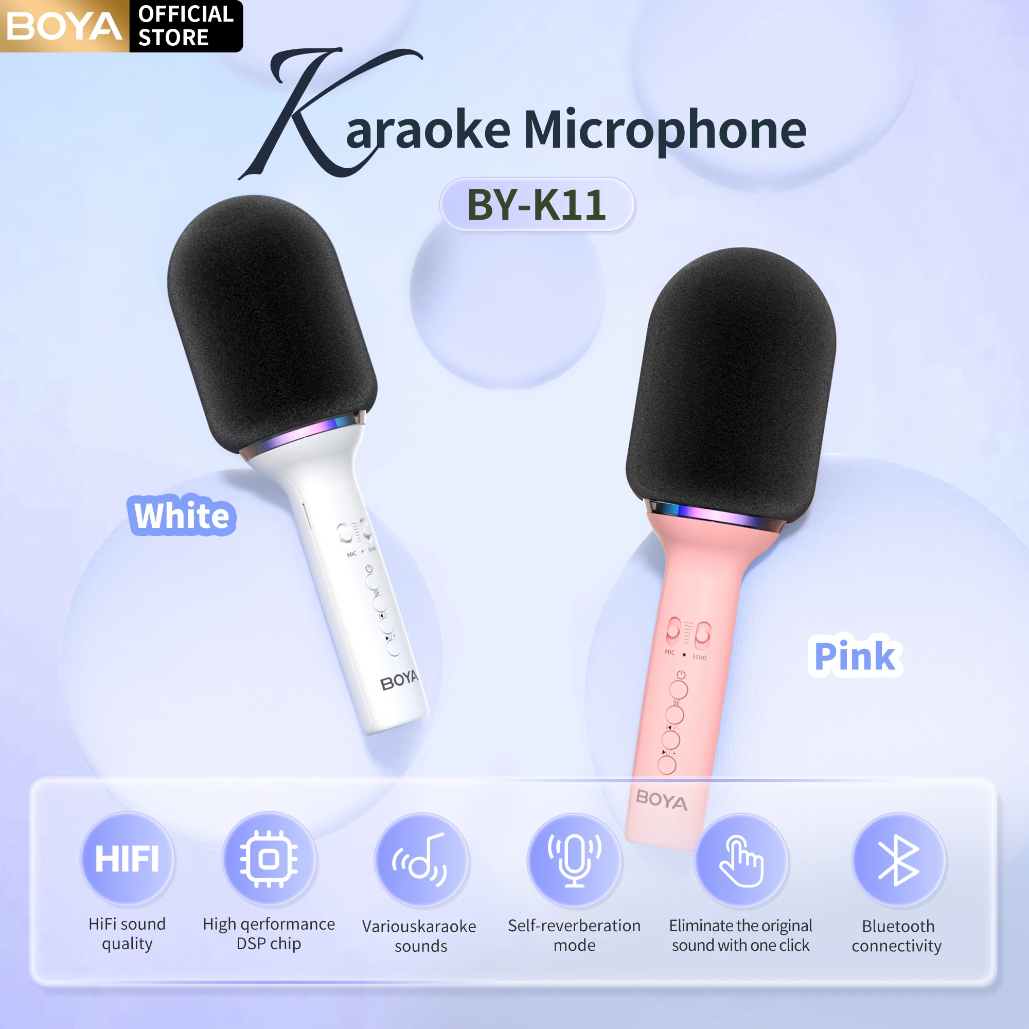 

BOYA K11 Wireless Karaoke Microphone Portable Handheld Mic Speaker for Kids Music Player Singing Recorder KTV