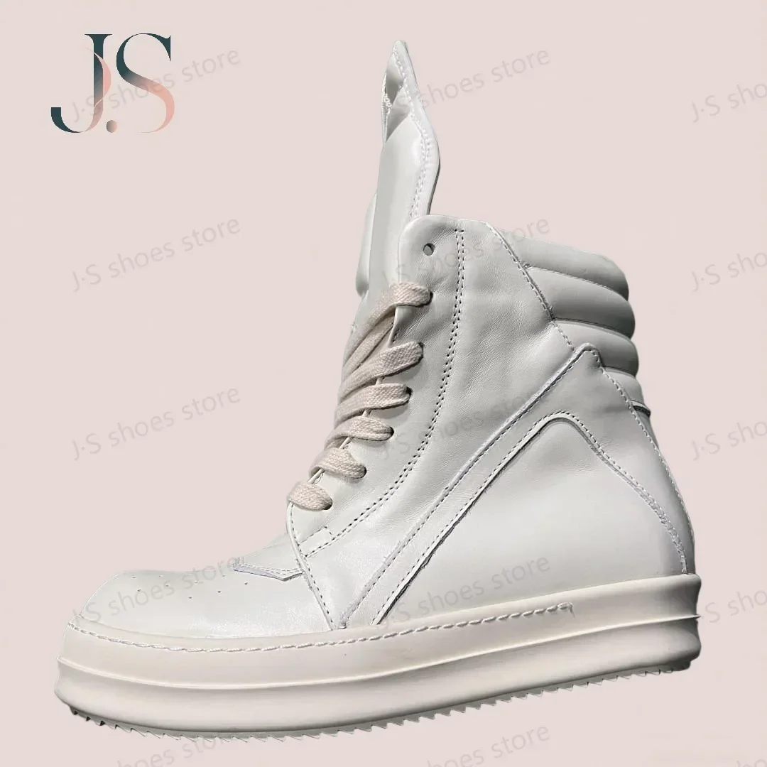 

R-o Classic Ivory White Leather High Top Shoe Boot Men Sneaker Zipper Women Casual Shoes Lace Up Cowhide Sneakers Ankle Boots