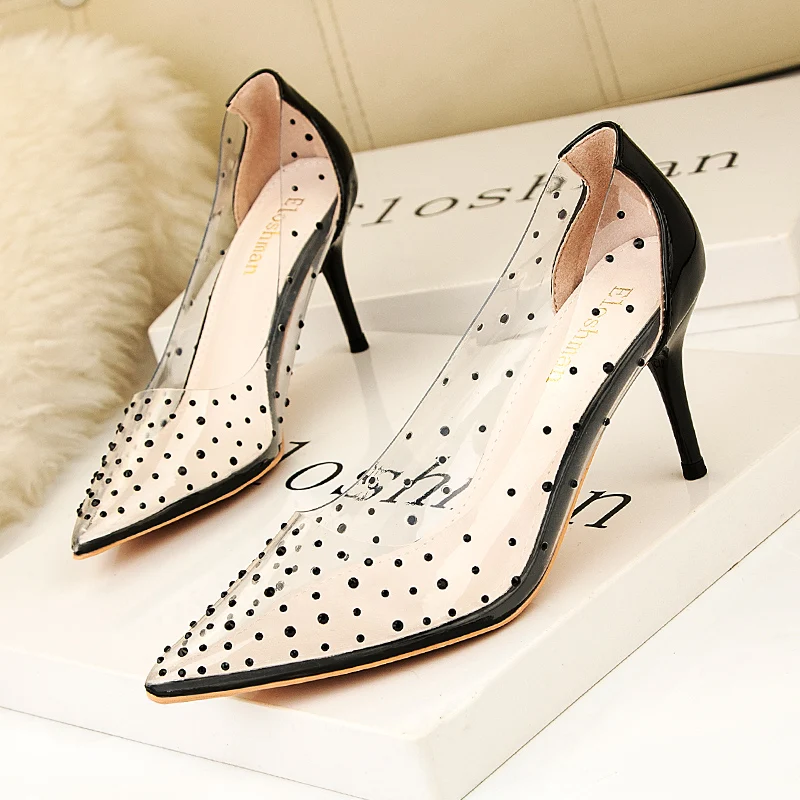 

2024 Spring Luxury Women 7cm Pencil High Heels Wedding Pumps Diamond Clear Rose Gold Pumps Silver Pumps Formal Bridal Shoes