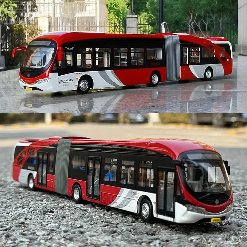 

1:64 Little Red Fish Beijing Bus Route 1 Yinlong Articulated Bus Bus Model Alloy Toy Collection Gift