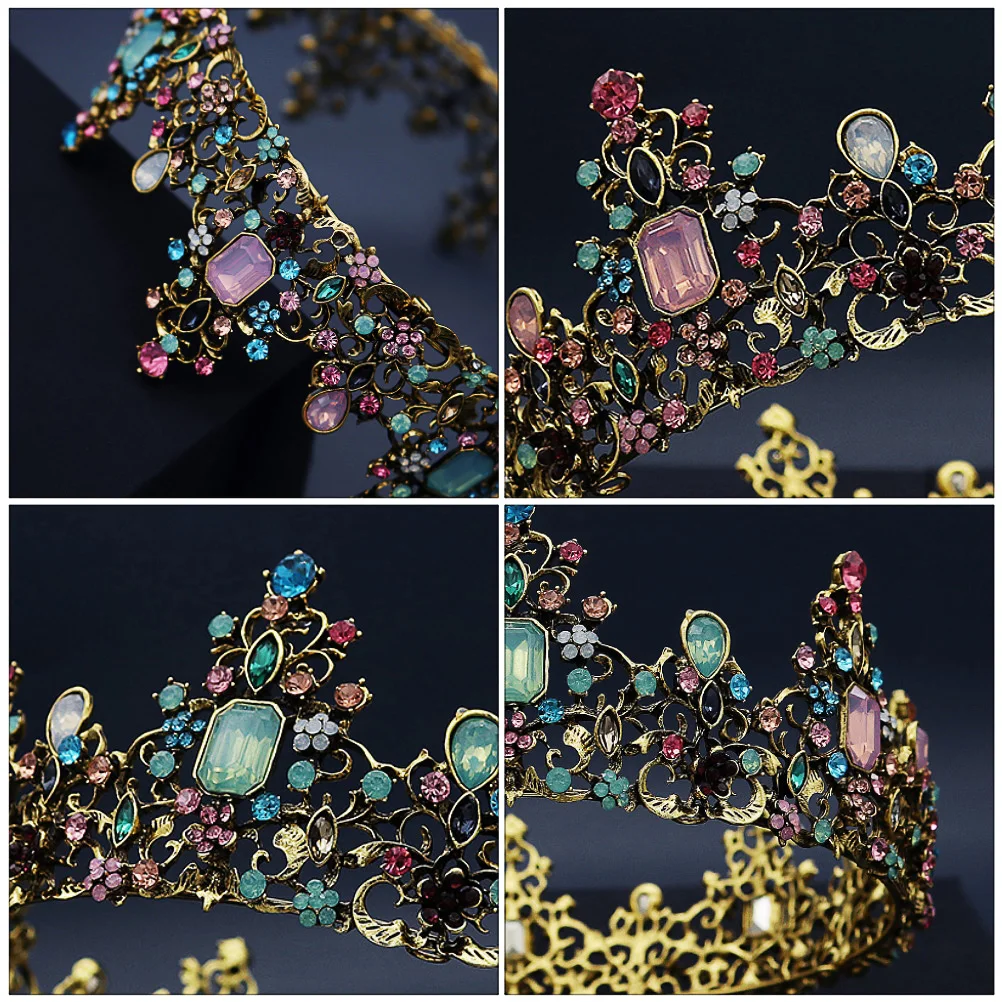 

Vintage Crown Headband Rhinestones Baroque Tiara Crystal Headdress White Hair Bands Bridal Wedding Party Accessories