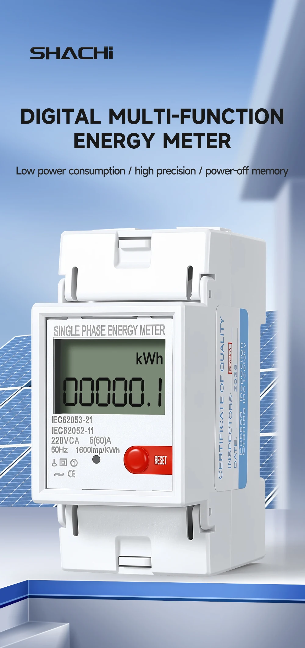 LCD-Anzeige kWh-Zähler 220V 5(60)A Energiezähler kWh 50Hz AC Digitaler Energiezähler Rücksetzen auf Null Energiezähler Haushaltsenergie – Detail 1