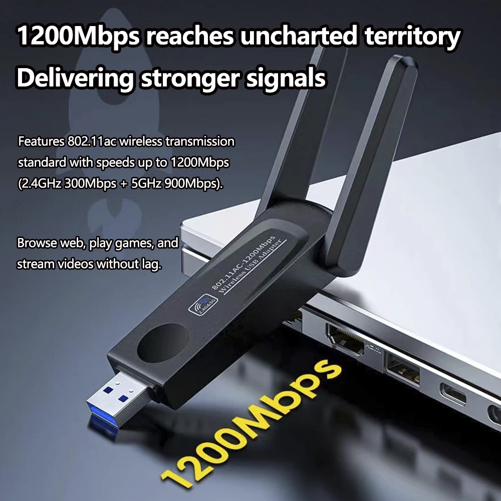 Newest 1200Mbps Wireless AC USB 3.0 WiFi Dongle Dual Antenna 2.4G 5Ghz USB Ethernet Adapter for PC Win7/10 Fast Shipping