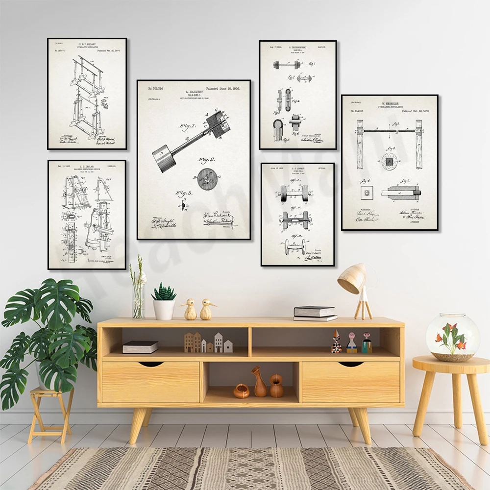 Weightlifter prints, weightlifter gifts, fitness equipment patent art, dumbbell fitness patent prints, gym decoration posters