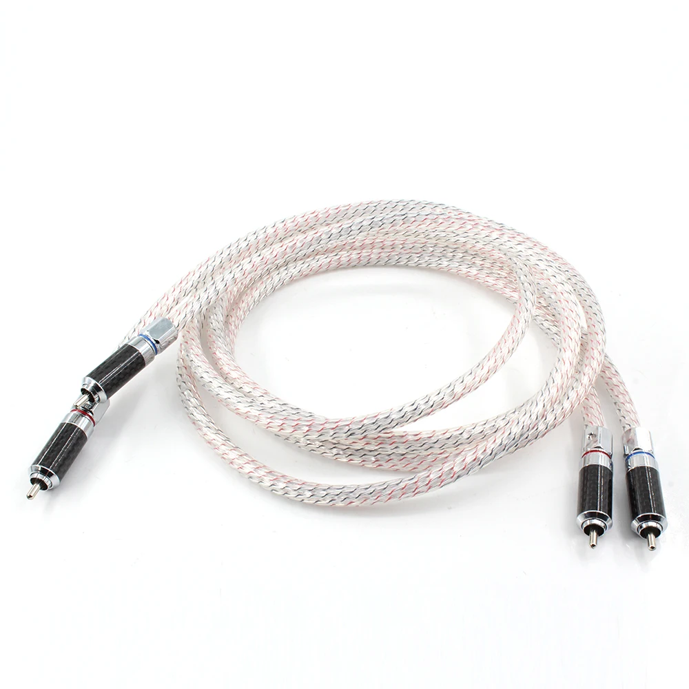 Valhalla 7N silver plated audio RCA interconnect cable with Carbon fiber RCA plug connector