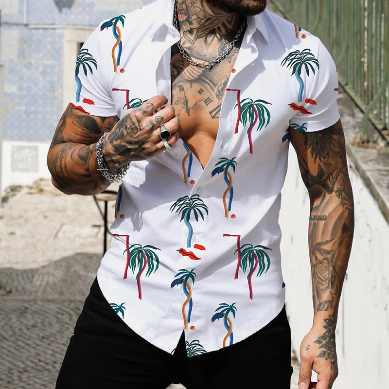 Camisa havaiana de manga curta masculina, camisa de coco, blusa de praia, estampada em 3D, tops de moda 5XL, 2023