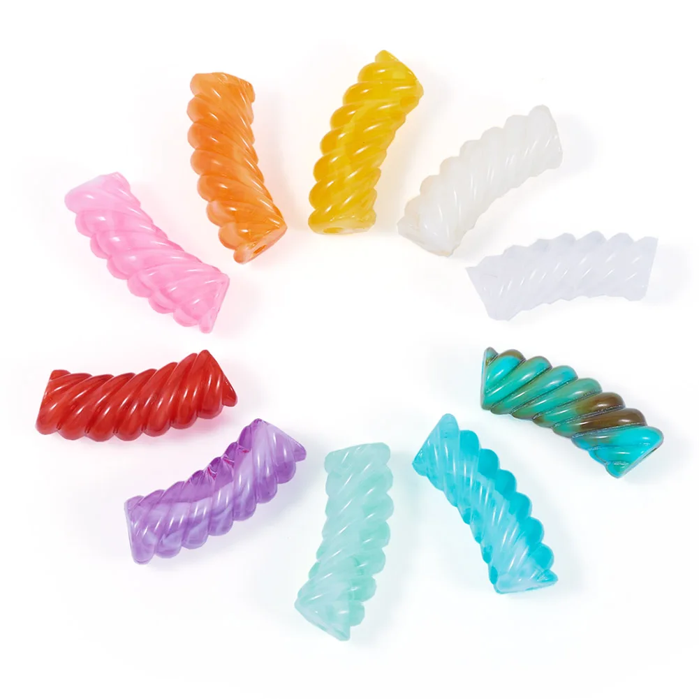 40Pcs Two Tone Opaque Acrylic Curved Tube Beads Curved Noodle Slide Beads for DIY Bracelet Jewelry Making Craft Supplies