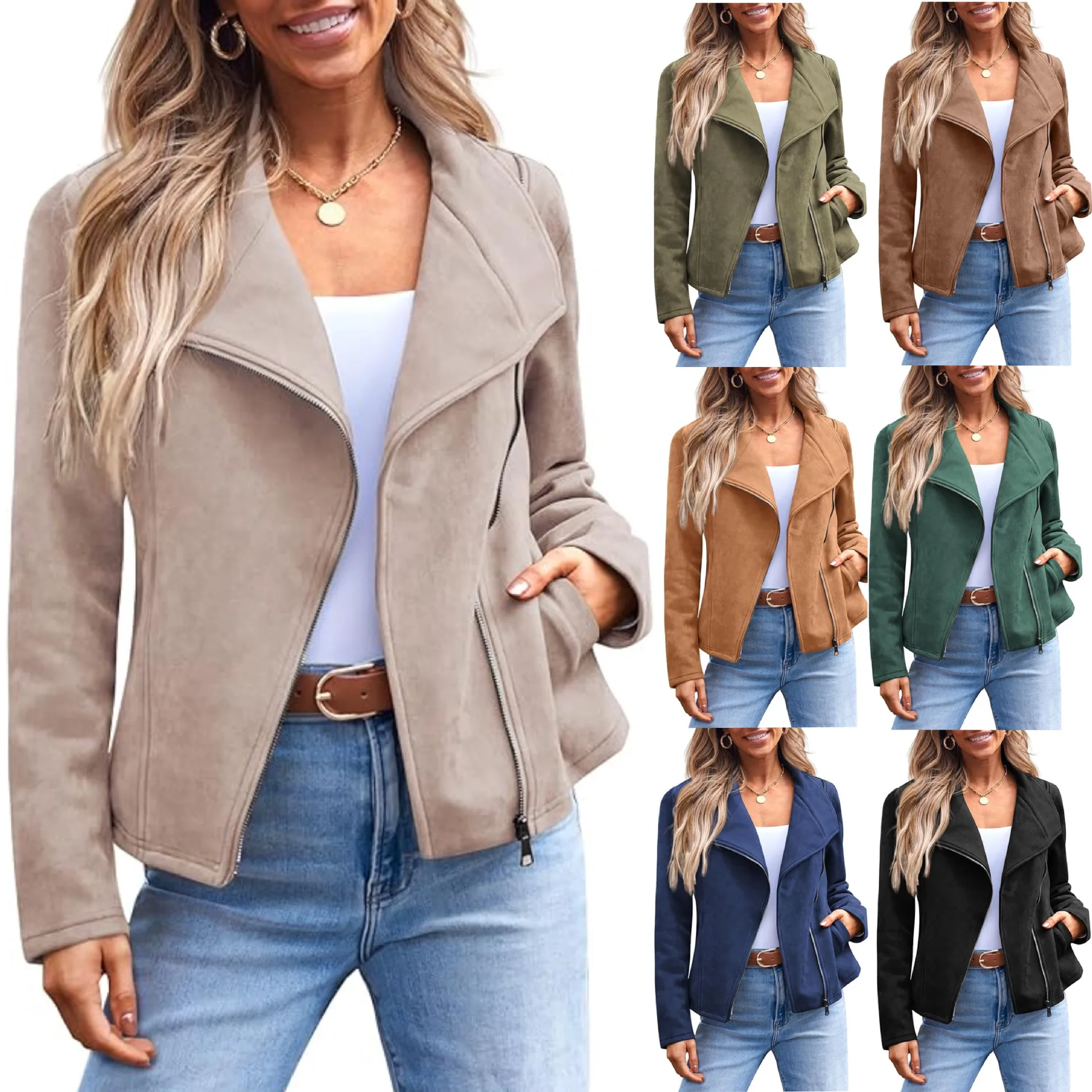 Deer Skin Velvet Jacket Casual Short Motorcycle Style Autumn Winter New Arrival Women's Fashion Outerwear Slim Fit Long Sleeve