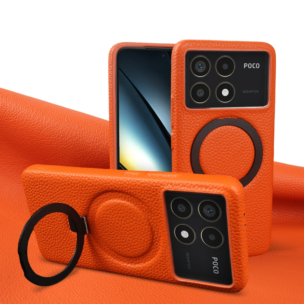 Étui pliable en cuir véritable Lychee pour Xiaomi Poco F8 Ultra X6 X7 Pro F4 X4 F2 M4 Pro X5 X3 Pro, coque arrière pour téléphone