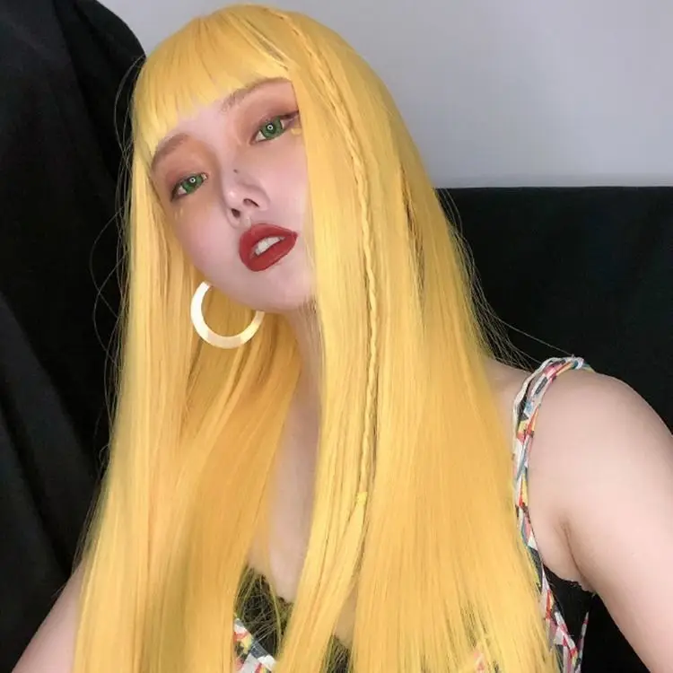 Milky Tea Long Straight Full Wig Unisex, Air Bangs for Daily Lolita Dark Academia Cosplay Universal Use