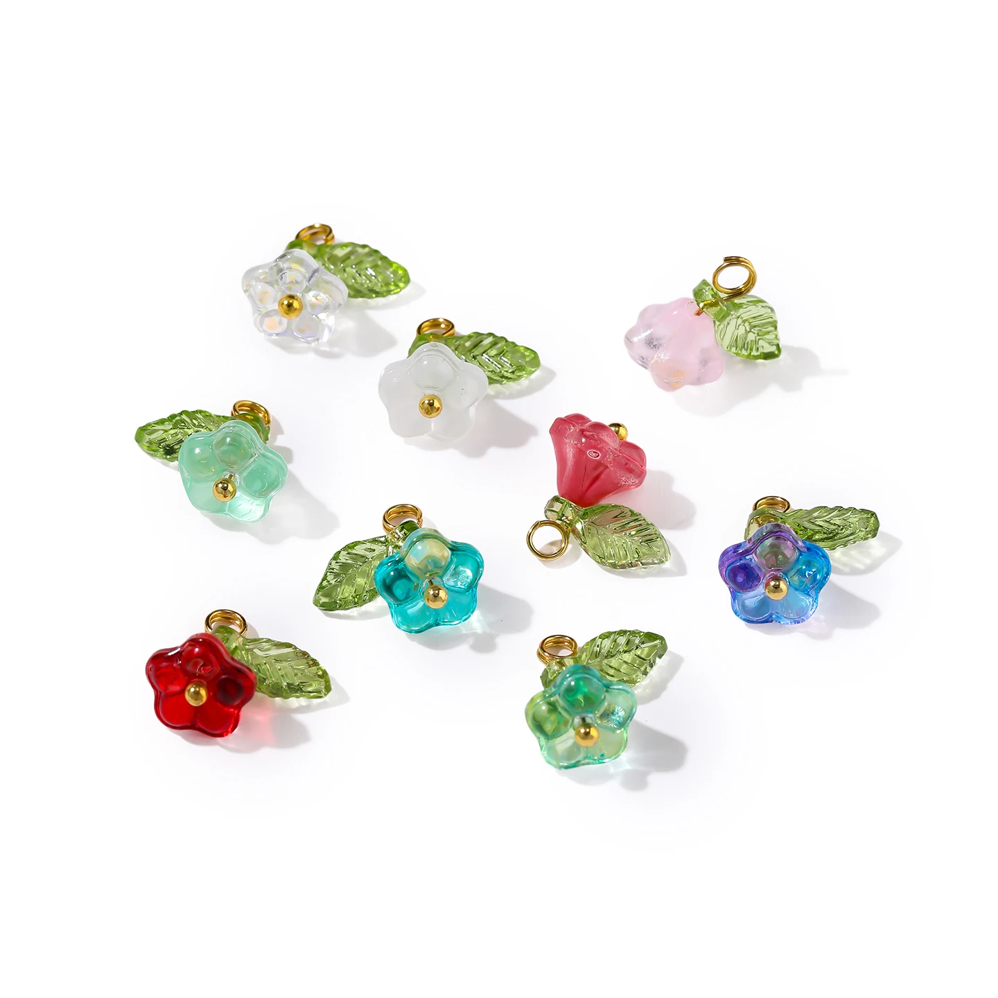 10pcs/Lots 8.5*12mm Glass Flower Colored Beads Wind Bell Flower Pendants for DIY Necklace Earring Jewelry Making Supplies