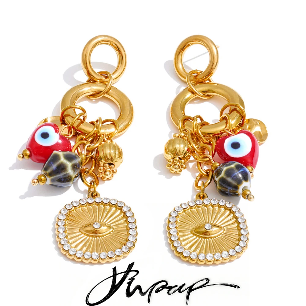 

Yhpup New Design Stainless Steel Ceramic Eye Square Drop Dangle Statement Europe Earrings Waterproof Fashion Jewelry for Women