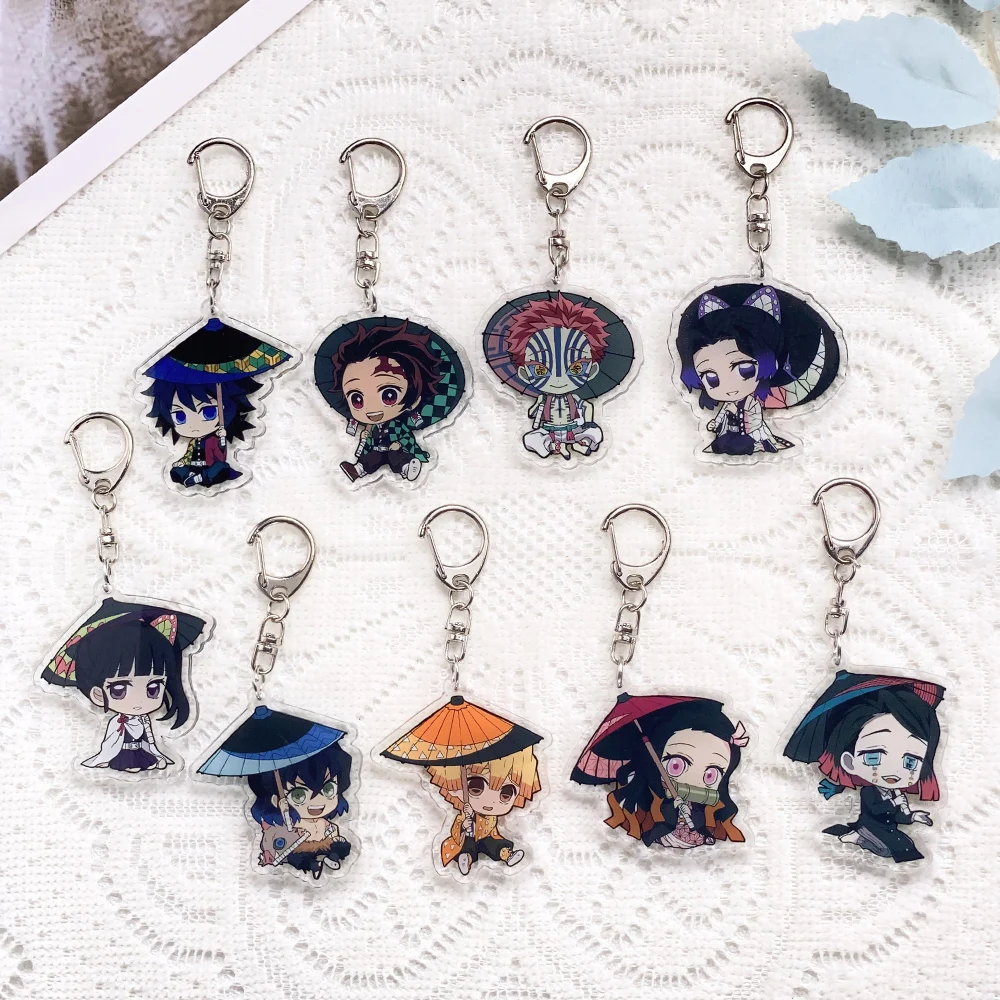 1/9PCS Anime Characters Demon Slayer Acrylic Keychain Accessories Kawaii​ Keyrings Friends Gifts Bag Charms Backpack Pendant