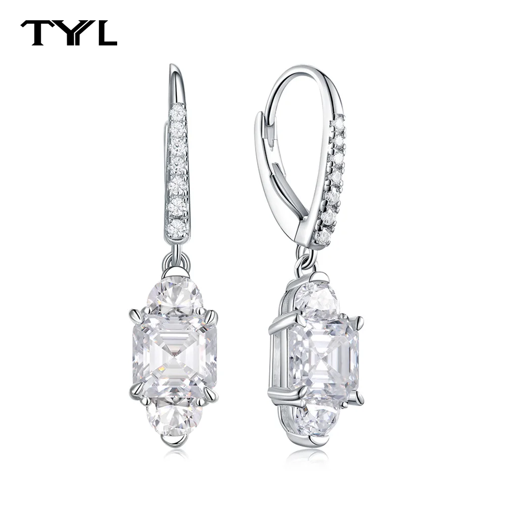 

TYYL 6mm 1ct Asscher Cut Moissanite Ladies Drop Earring 925 Silver Ear Jewelry Wedding Anti-allergic Women Long Dangle Earrings