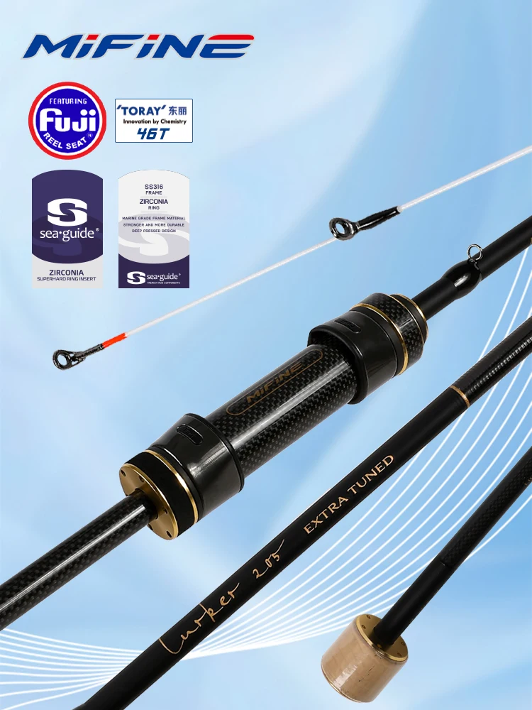 Wędka spinningowa MIFINE LURKER z tubularną i solidną szczytówką XUL/UL/L TORAY 46T, do przynęt 3g/5g/8g, 1.85M/1.93M/1.96M/2.05M/2.15M, na okonia i bass. — 2