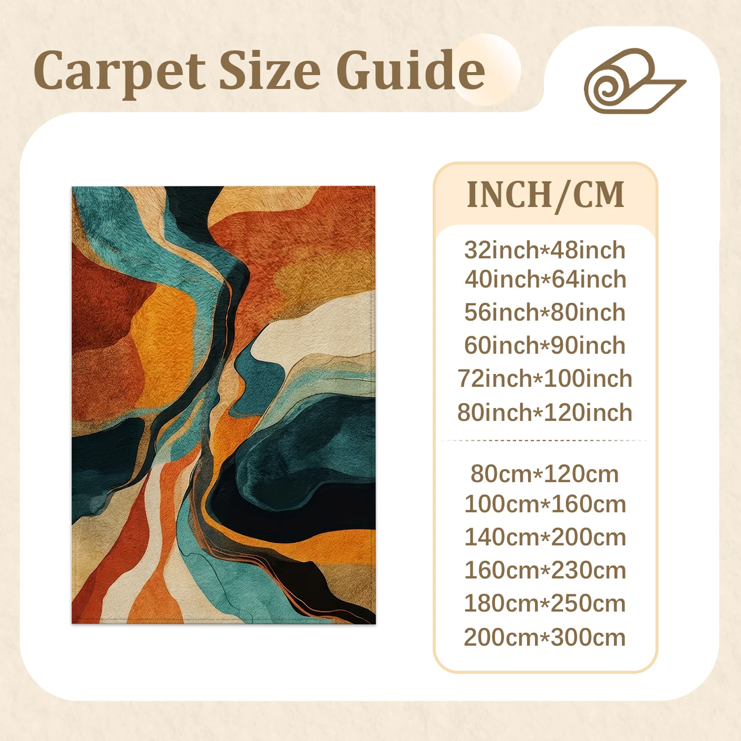 Large Indoor Area Rug, Soft Velvet Low Pile Floor Rug with Non-slip Dotted Backing, Machine Washable Modern Abstract Swirl Pattern Rug for Living Room, Bedroom and Entryway, Teal Rust Amber Home Decor