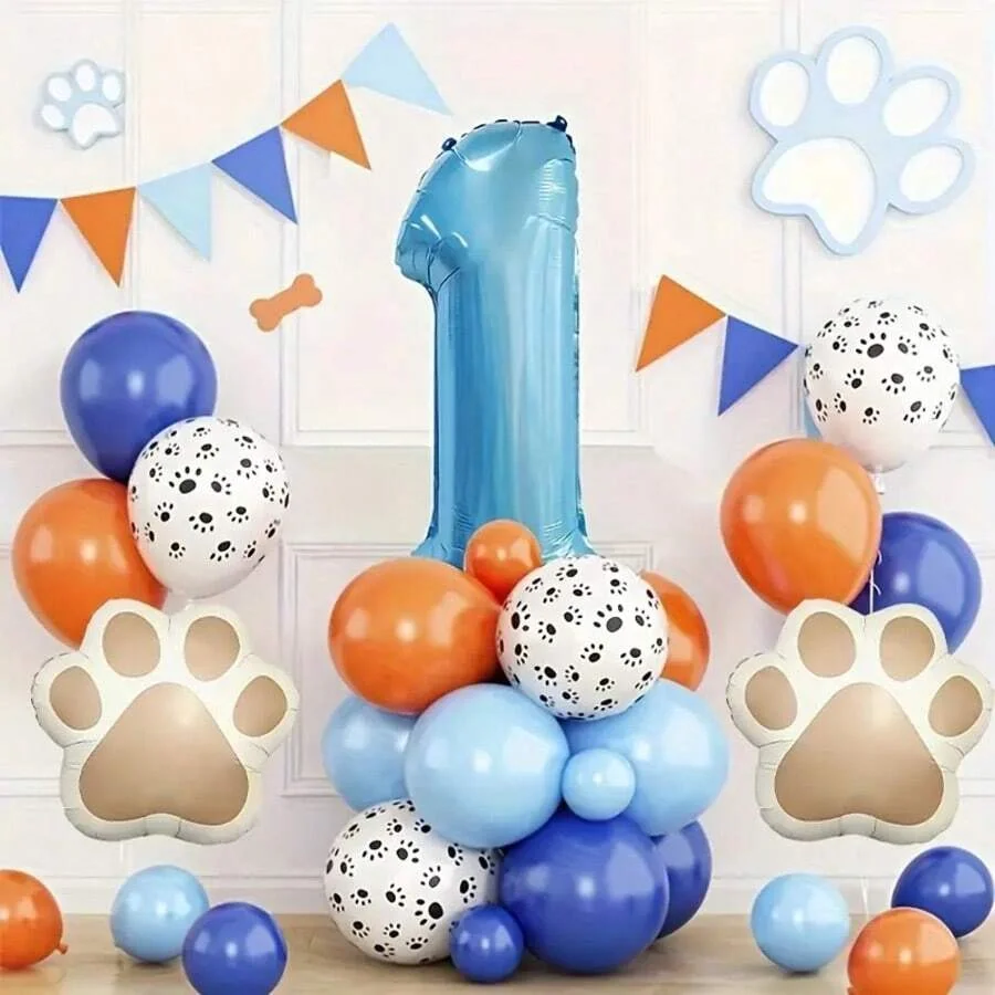22 Teile/satz Haustier Thema Pfotenabdruck Geburtstag Party Luftballons, 40 Zoll Perlglanz Blaue Zahl, Für Haustier Geburtstag Party, Hundeliebhaber – Detail 2
