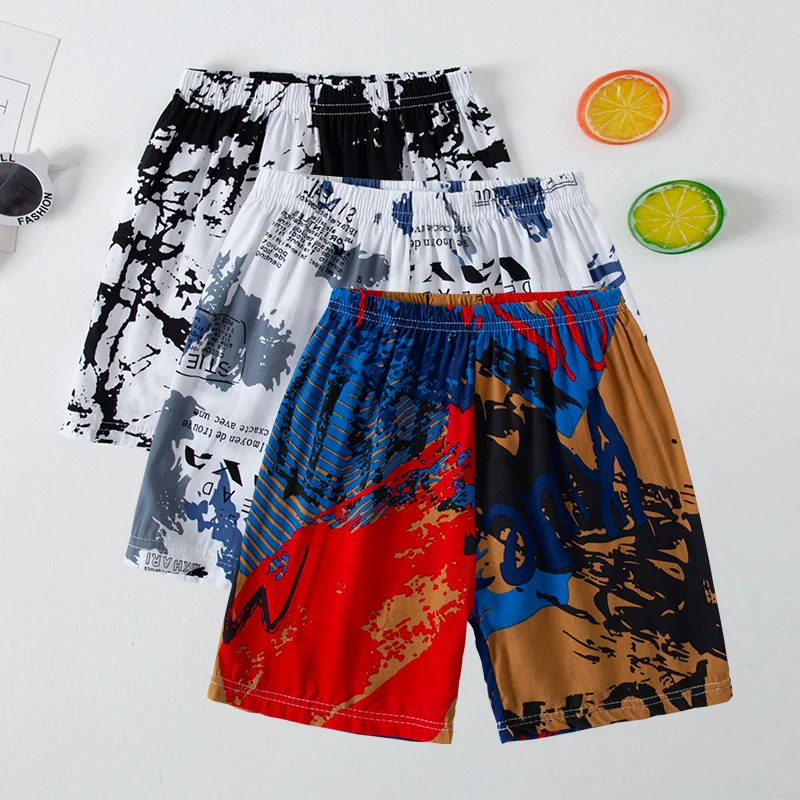 Summer children\'s color printing thin beach shorts boys and girls casual and comfortable pants elastic waist cute shorts.