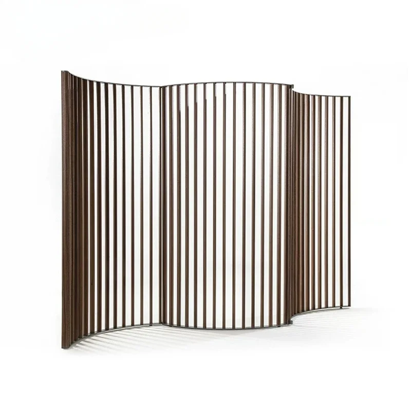 Log screen solid wood, mobile living room entrance, minimalist black walnut hollow, simple new Chinese style partition