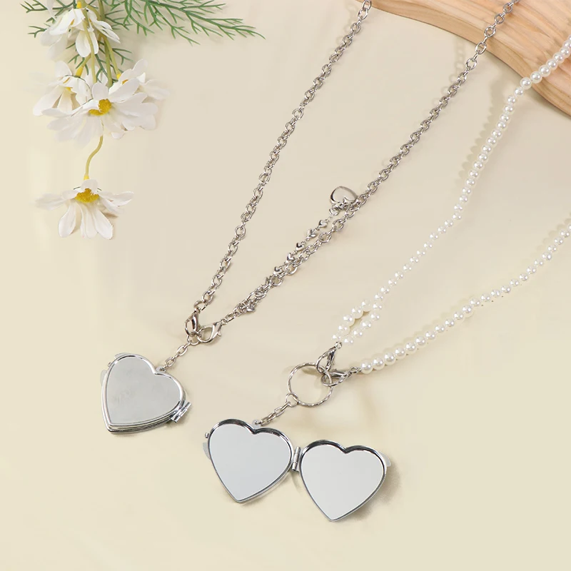 Ins Pearl Crossbody Shoulder Bag Chain Long Necklace W/Heart Mirror Pendant Pearl Shoudler Chain Personality Collares Jewelry