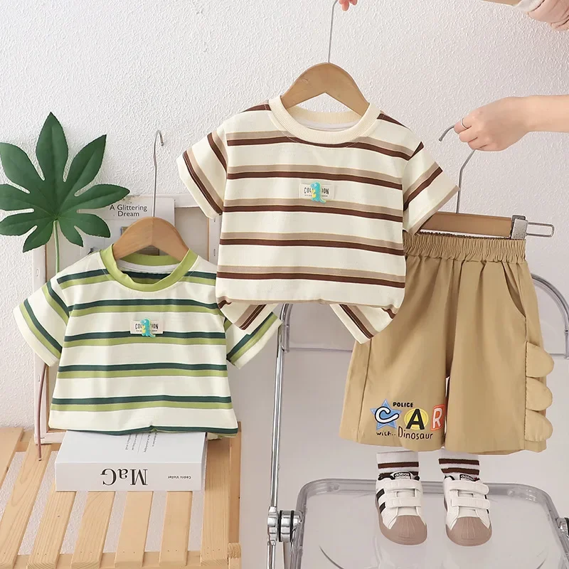 

New Summer Baby Clothes Suit Children T-Shirt Shorts 2Pcs/Sets Kids Boys Clothing Toddler Casual Striped Costume Infant Outfits