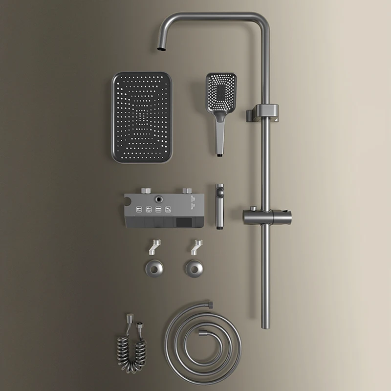 Imagem -05 - Conjunto de Sistema de Chuveiro Piano Chaves Conjunto de Chuveiro de Banheiro Banheira Preto Cinza Torneira de Chuveiro Quente e Frio Led Digital Copper Tap Shower Conjunto Sistema de Chuveiro de Chuva de Luxo Modo