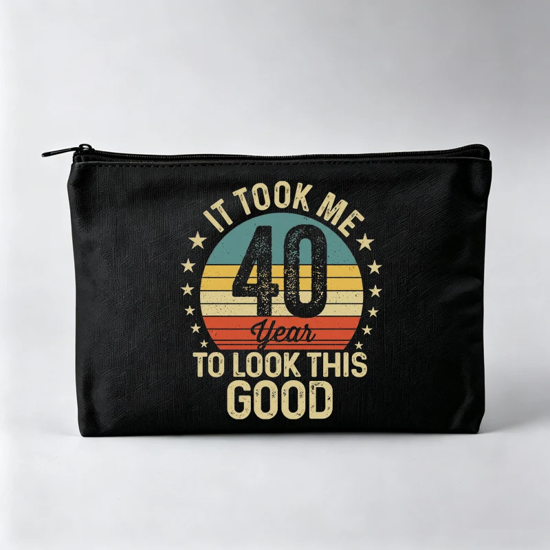 

Women's Typography Print Makeup Bag, Vintage Style Cosmetic Pouch for Daily Use