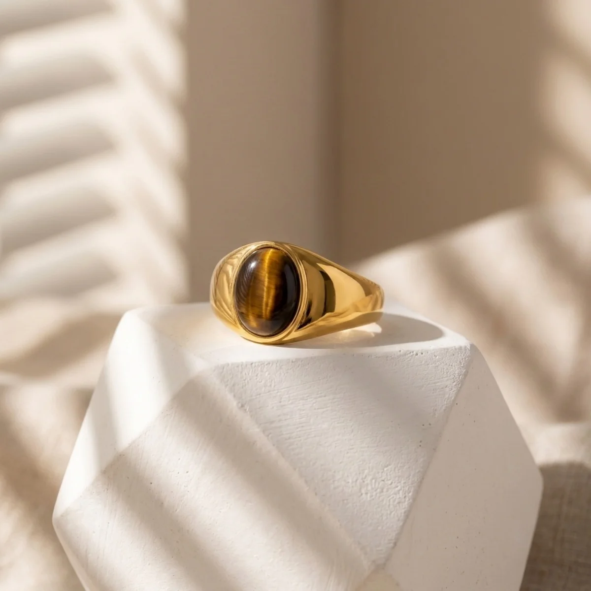 Retro-Ringe mit unregelmäßigem Lava- und Tigerauge-Stein für Damen und Herren, Edelstahl, geometrische Textur, Fingerring, ästhetischer Schmuck – Detail 36