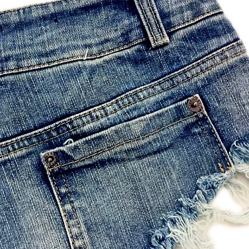 Ripped Distressed Jeans Straight Fit Elegant Commuter with Low Rise Hand Finished Urban Regular Thickness Low Waist Women Shorts