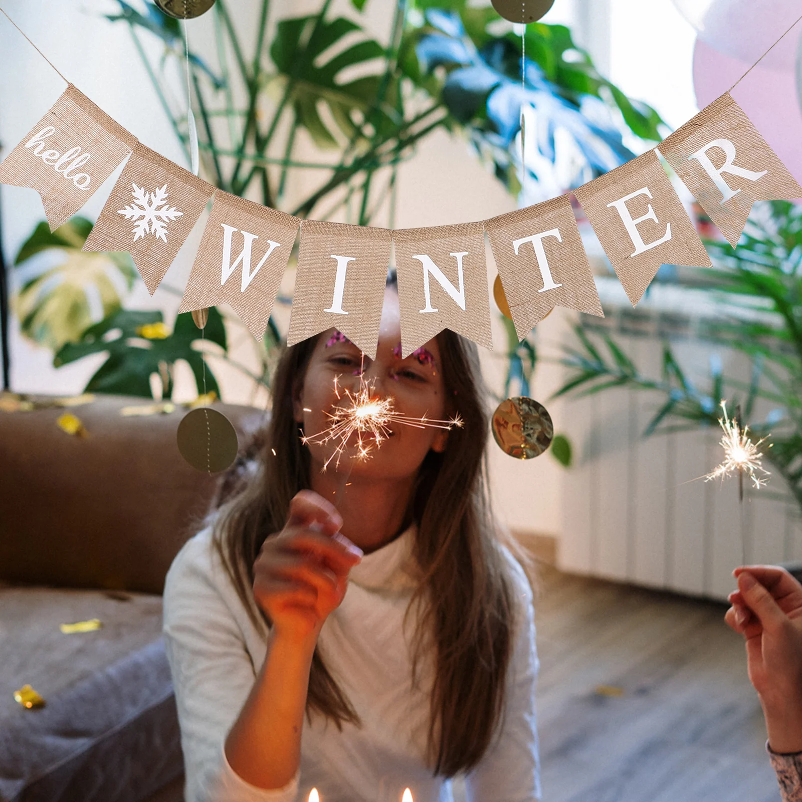 

Winter Theme Linen Banner Swallowtail Garland Snowflake Bunting Party Decoration Creative Letter Print Festive Burlap Flag Event