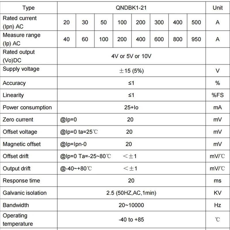 Czujnik prądu QNDBK1-21 AC 30A 50A 100A 200A 300 500A / DC 5V 10V transformator prądowy rozdzielony rdzeń ct Przetwornik prądu