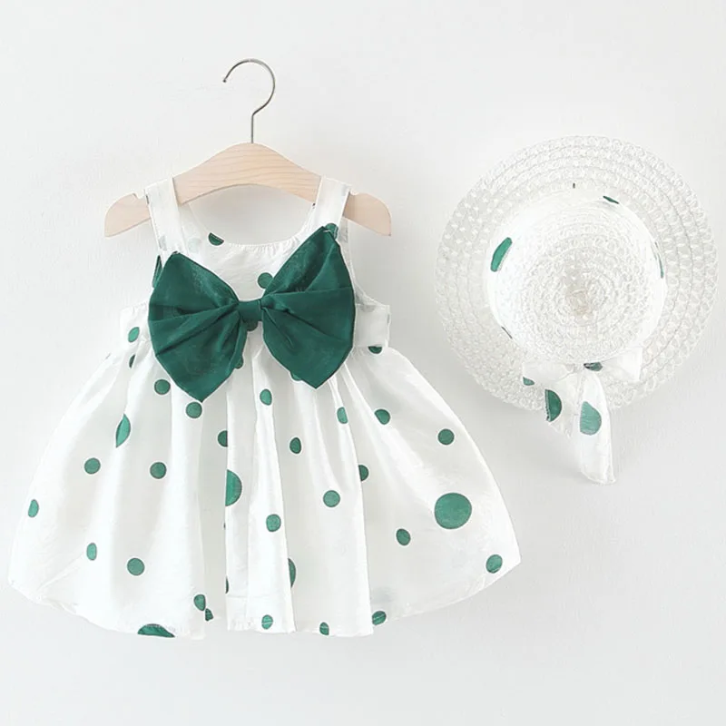 

2Piece Summer Newborn Girls Clothes Korean Fashion Cute Dot Sleeveless Cotton Baby Dresses+Sunhat Toddler Princess Dress B204