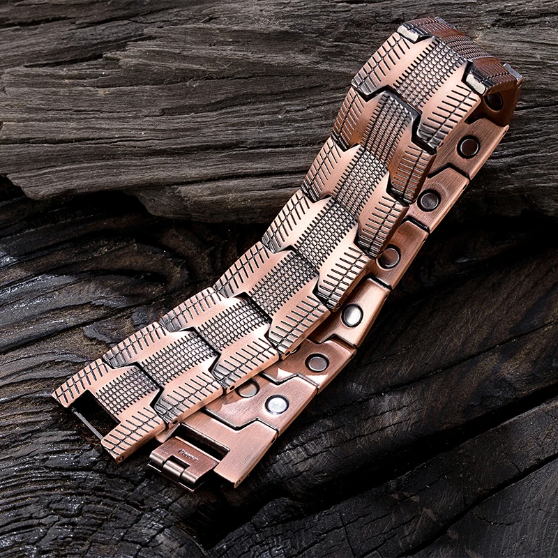 New Retro Red Copper Hand Jewelry Men's Magnet Negative Ion Energy Bracelet For Male Father Brother Fashion Cuff Wristband Gifts