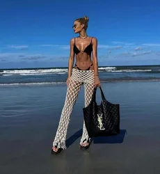 Beachapche Hand Macrame Sexy Hollow Out Tassels Pants 2025 Fashion Trousers Women Swim Suits Beach Wear