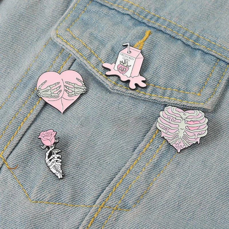 Pink Punk Enamel Pins Custom Witch Bear Tongue Ghost Call Brooches Lapel Badges Gothic Halloween Jewelry Gift for Friends