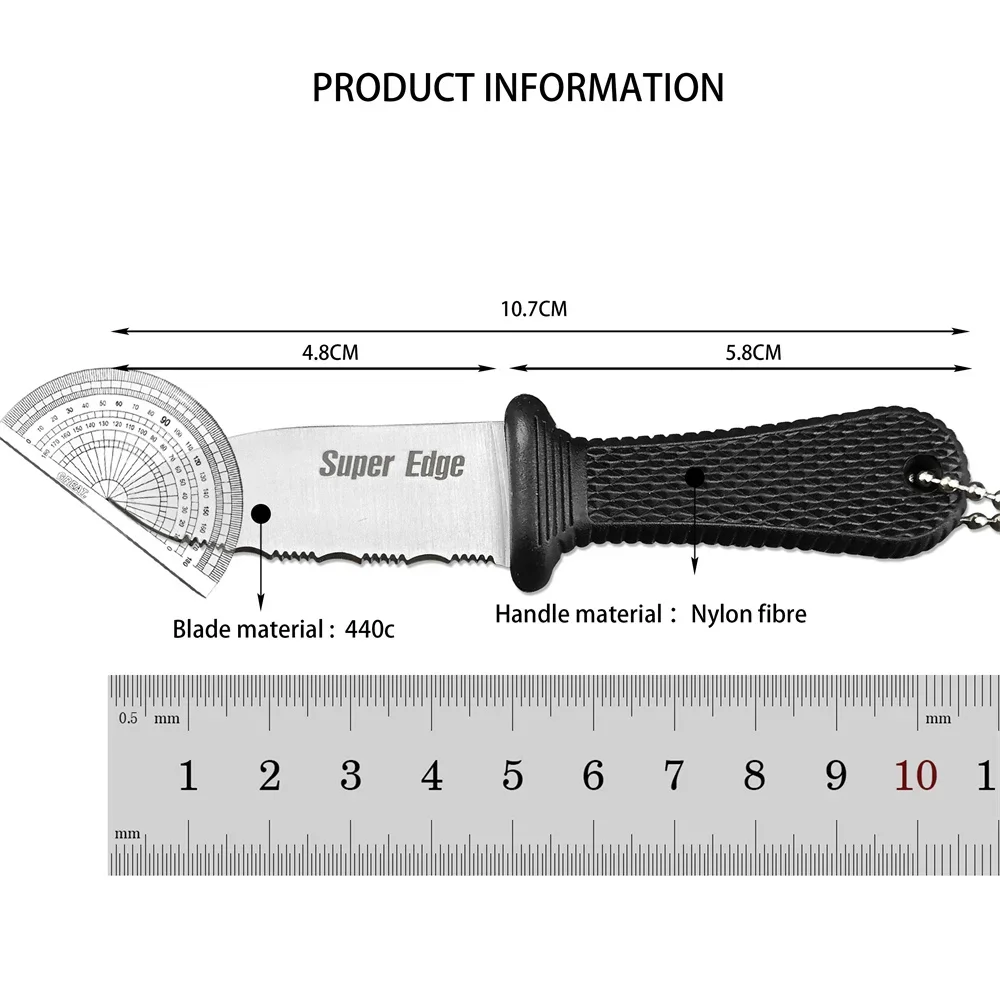 Mini Cold Tacticals Fixed Blade Knife Black Nylon Fiber Handle with Secure-Ex Sheath EDC Outdoor Neck Knife Defense Camping Tool