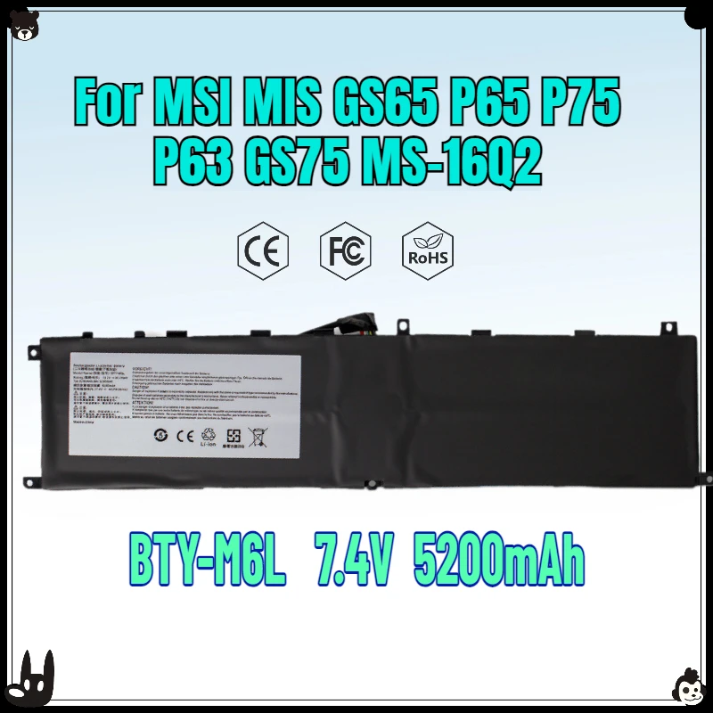

BTY-M6L Laptop Battery Replacement for MIS GS65 GS75 stealth Thin 8RF 8RE PS63 P65 P75 Creator 8RC 8SC MS-16Q2