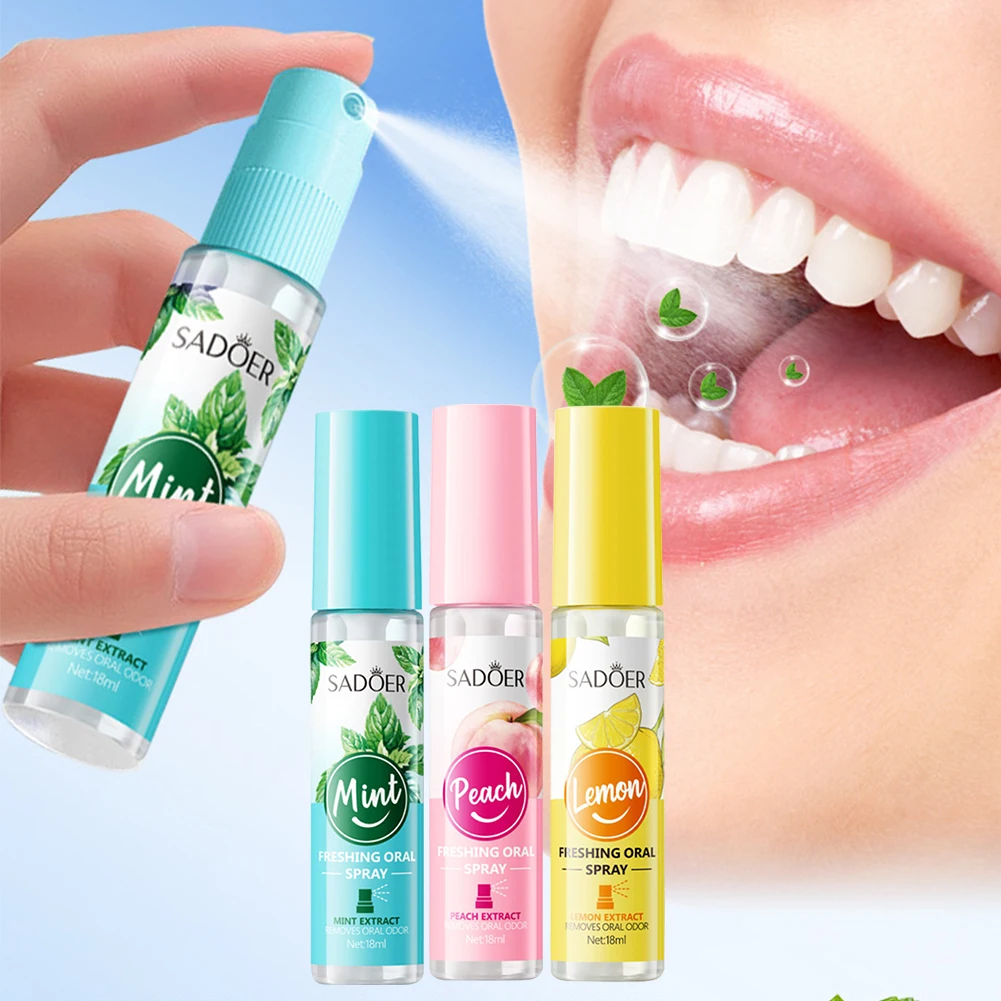 Spray refrescante para la boca, desodorante con sabor a menta y limón, pulverizador de limpieza portátil persistente para el mal aliento, cuidado Dental saludable, 18ML