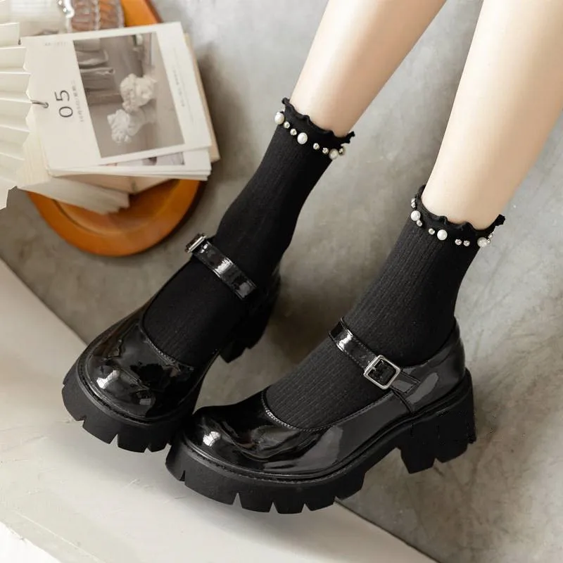 

Solid Color Women Socks Japanese Kawaii Sweet Girls Cute Pearl Socks Women Korean Fashion Harajuku Vintage Frilly Ruffle Socks