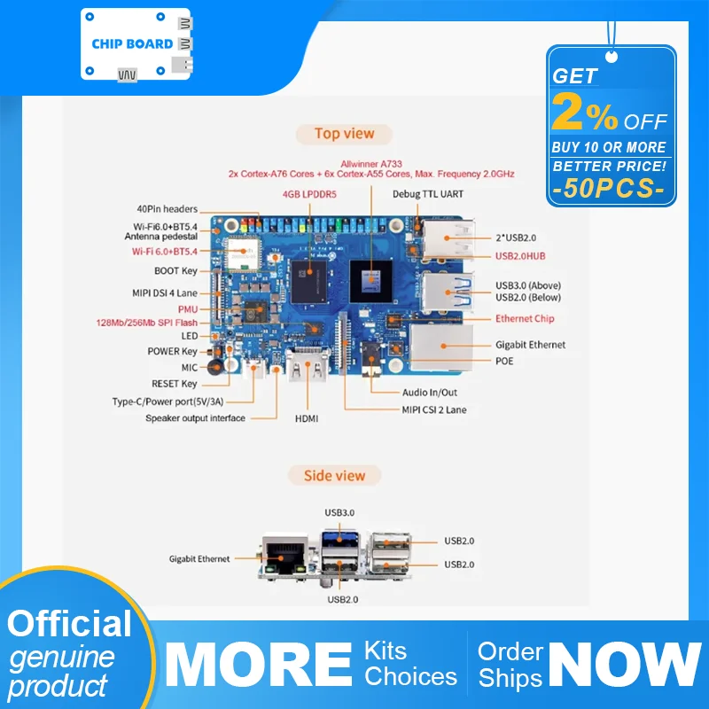 Orange Pi 4 Pro SBC with 3 TOPS NPU, 4GB LPDDR5, Rockchip RK3399, High-Performance Edge Computing Solution