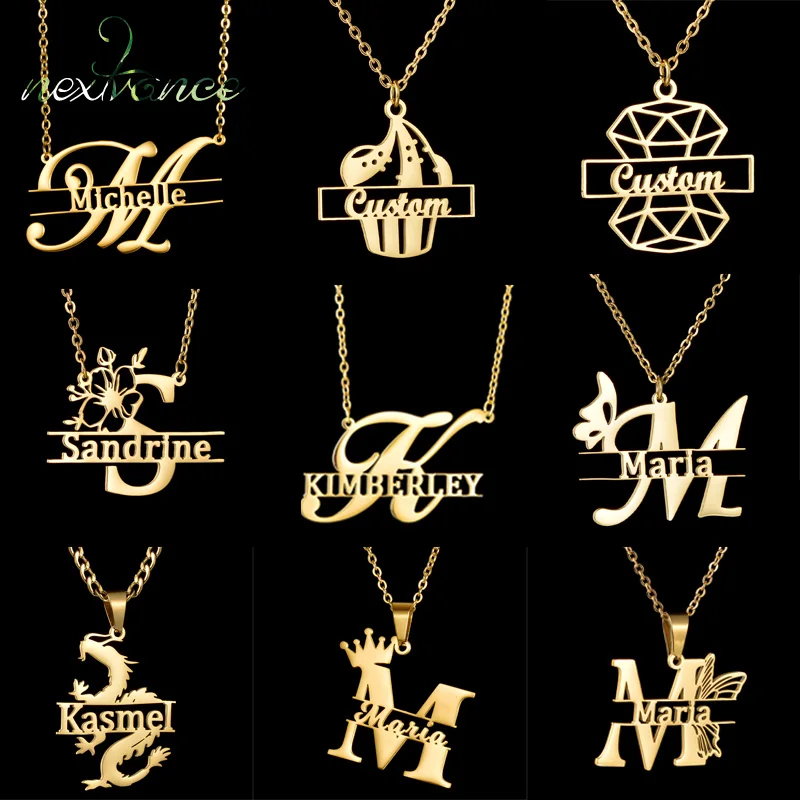 

Nextvance 9 Styles Customized Name Necklaces Stainless Steel Namepate Cutout Middle Butterfly Flower Pendants For Woman Jewelry