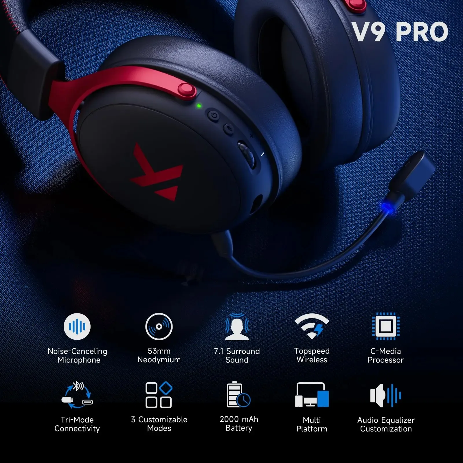 MCHOSE V9 Pro Electronic Sports Headset Three Mode Game USB Wireless 7.1 Channel Surround Sound Portable Headset with Microphone image 5