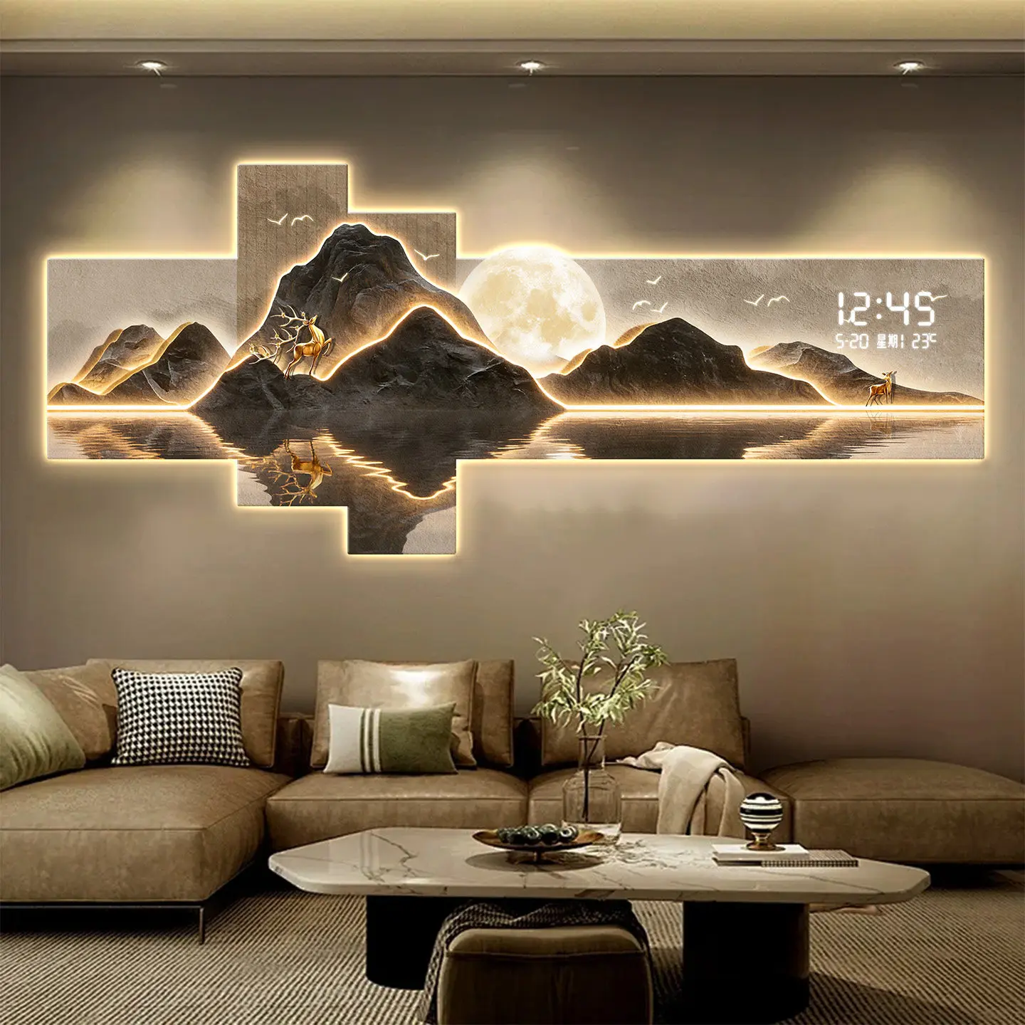 high-end large wall clock light luxury sofa background electronic decorative painting digital display decoração luxo furniture