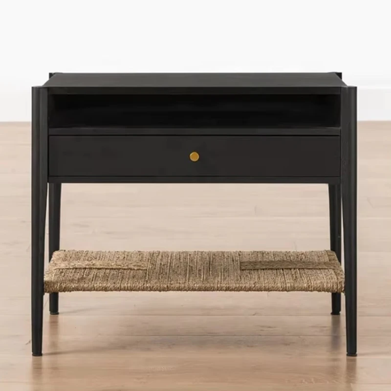 

American solid oak bedside table antique black bedroom furniture