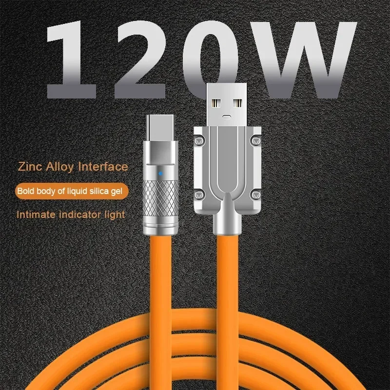 120W USB Type C Cable For Xiaomi Samsung Huawei Super Fast Charging Data 7A Cable Cord Zinc Aolly Liquid Silicone USB C Cable